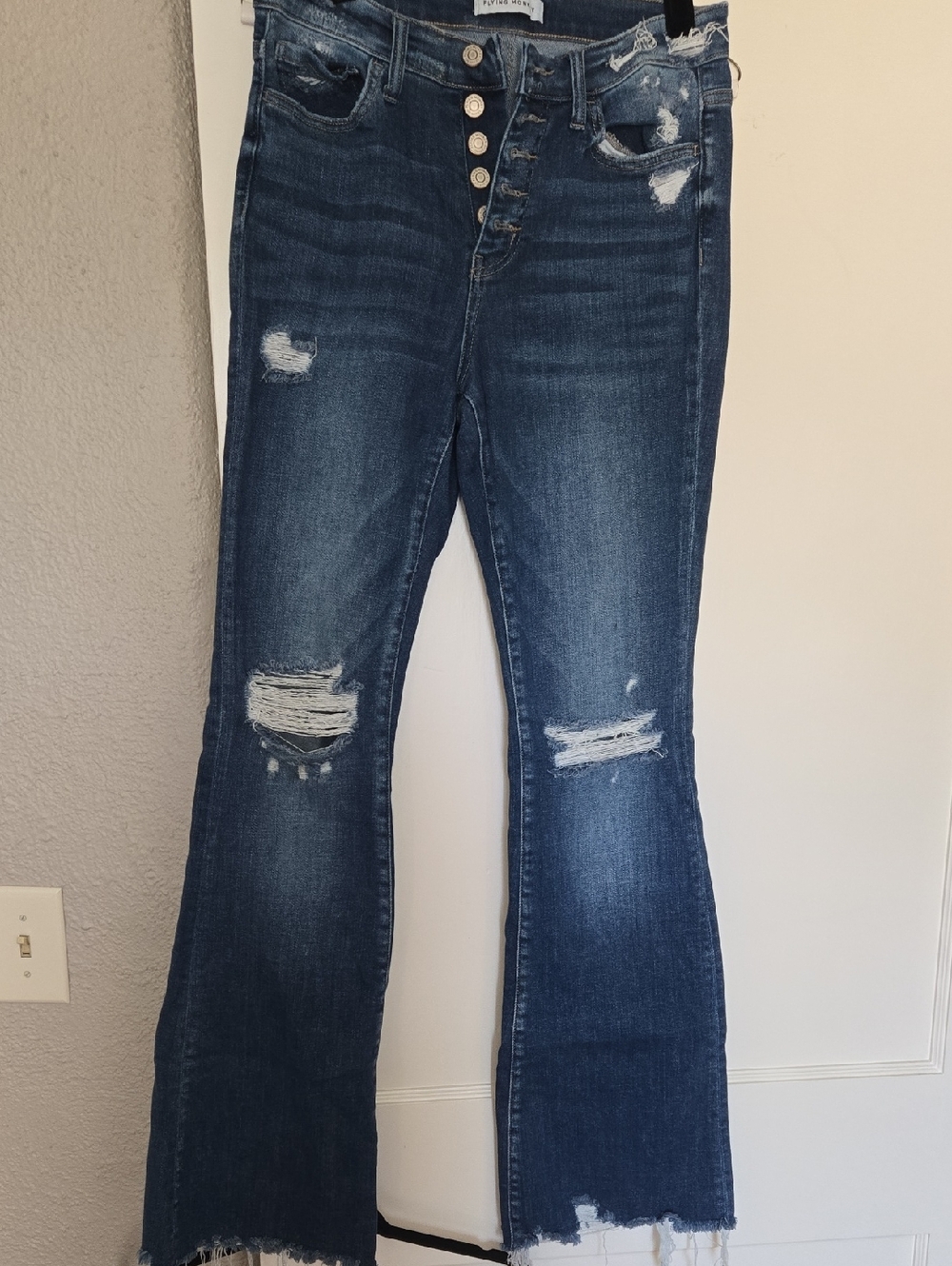 Flying Monkey Dark Blue Distressed Flare Jeans 33 Inseam